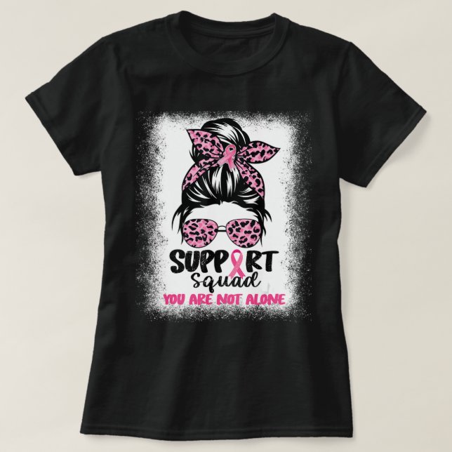 Support Squad Messy Bun Rosa Warrior Breast Cancer T Shirt (Design framsida)