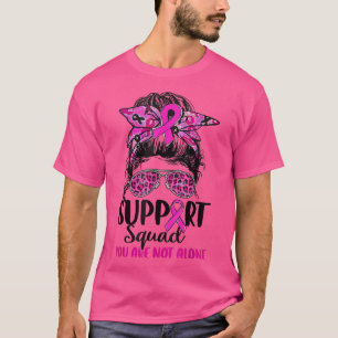 Support Squad Messy Bun Rosa Warrior Breast Cancer T Shirt