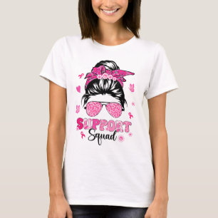 Support Squad Messy Bun Rosa Warrior Breast Cancer T Shirt