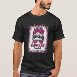 Support Squad Messy Bun Rosa Warrior Breast Cancer T Shirt