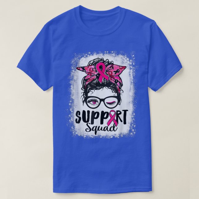 Support Squad Messy Bun Rosa Warrior Breast Cancer T Shirt (Design framsida)
