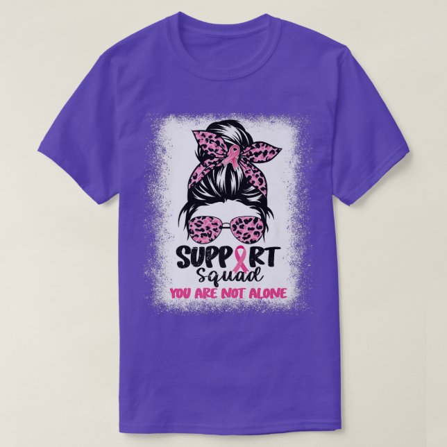 Support Squad Messy Bun Rosa Warrior Breast Cancer T Shirt (Design framsida)