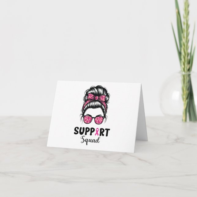 Support Squad Messy Bun Rosa Warrior Breast Cancer Tack Kort (Framsida)