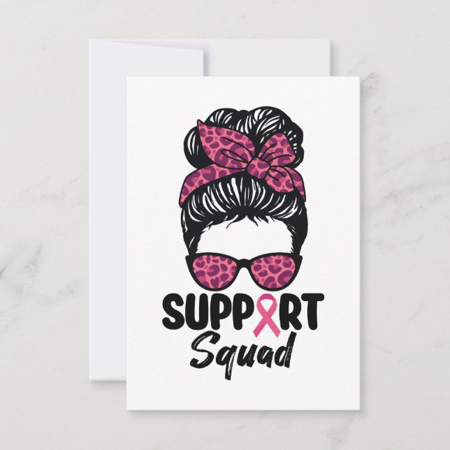 Support Squad Messy Bun Rosa Warrior Breast Cancer Tack Kort (Framsida)