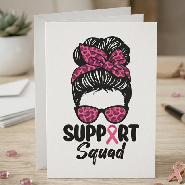 Support Squad Messy Bun Rosa Warrior Breast Cancer Tack Kort (Skapare uppladdad)