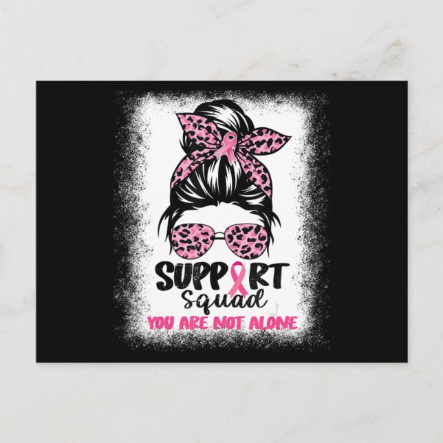 Support Squad Messy Bun Rosa Warrior Breast Cancer Vykort (Framsida)