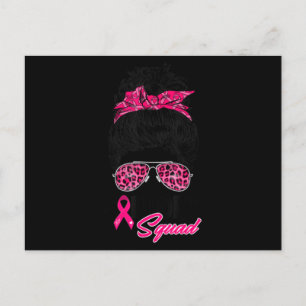 Support Squad Messy Bun Rosa Warrior Breast Cancer Vykort