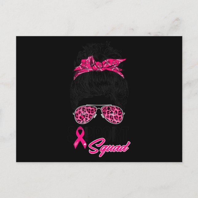 Support Squad Messy Bun Rosa Warrior Breast Cancer Vykort (Framsida)