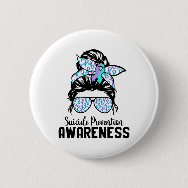 Support Squad Messy Bun Suicide Prevention Awarene Knapp (Framsida)