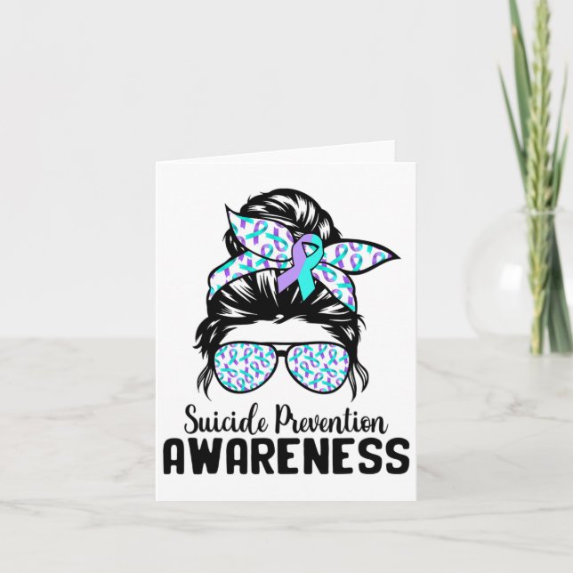 Support Squad Messy Bun Suicide Prevention Awarene Kort (Framsida)