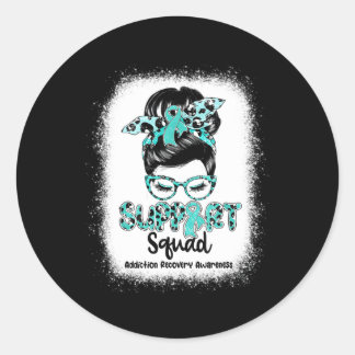 Support Squad Messy Bun Teal Ribbon Addence Reco Runt Klistermärke