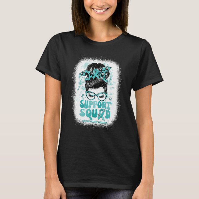 Support Squad Messy Bun Teal Ribbon Addence Reco T Shirt (Framsida)