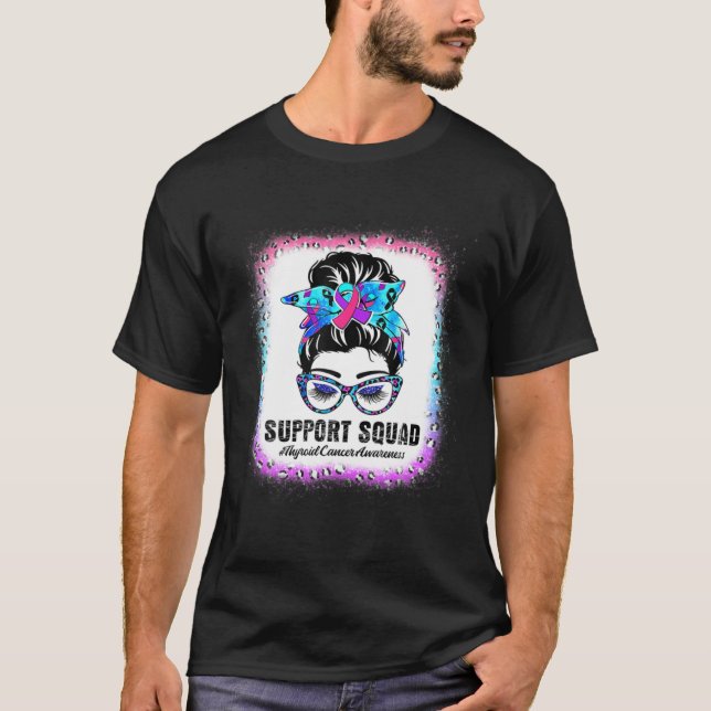 Support Squad Messy Bun Thyroid Cancer Awareness L T Shirt (Framsida)