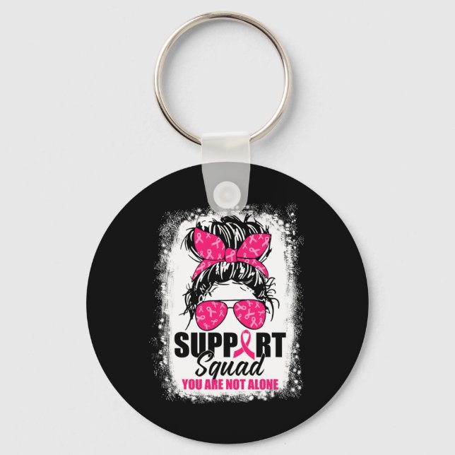 Support Squad Messy Bun Warrior Breast Cancer Awar Nyckelring (Framsida)