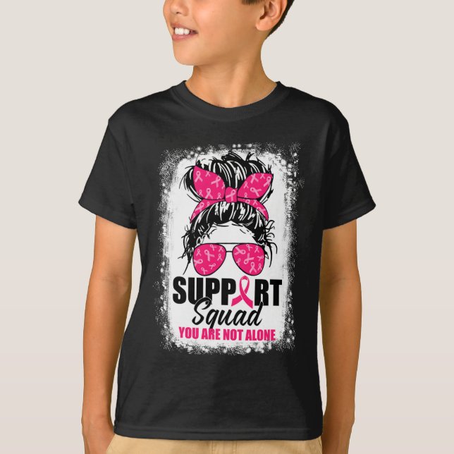 Support Squad Messy Bun Warrior Breast Cancer Awar T Shirt (Framsida)