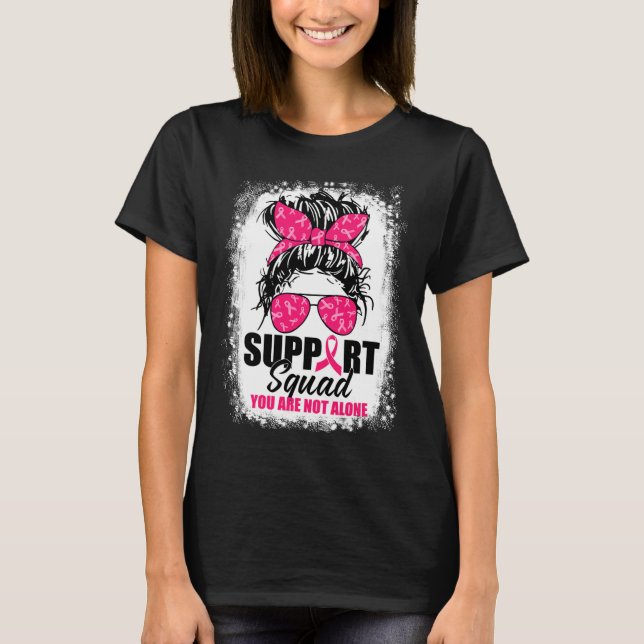 Support Squad Messy Bun Warrior Breast Cancer Awar T Shirt (Framsida)
