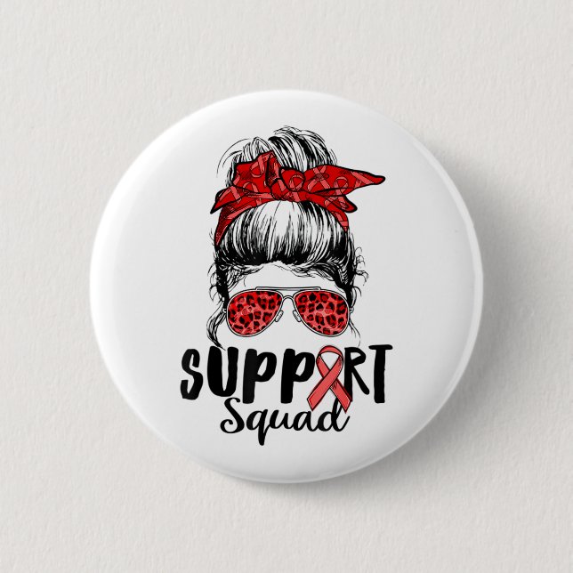 Support Squad Messy Bun Warrior Heart Disease Awar Knapp (Framsida)