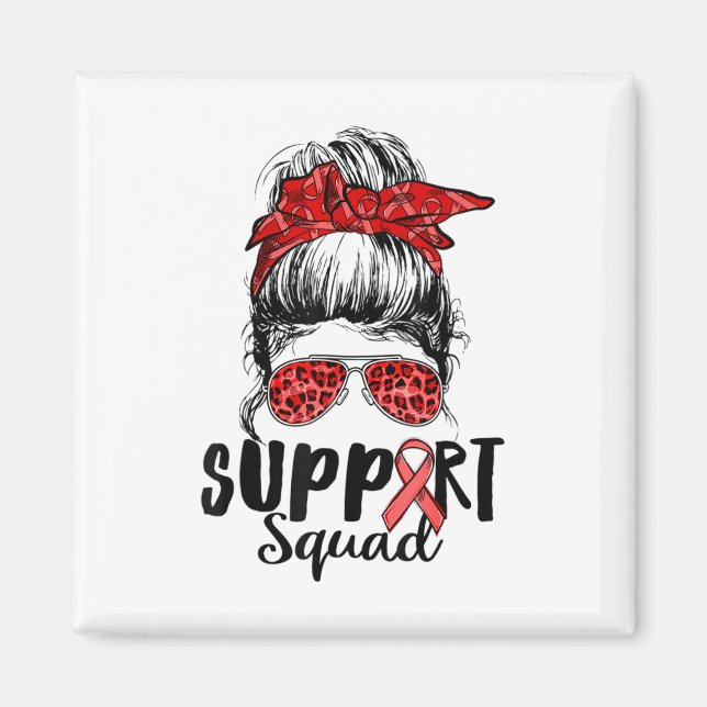 Support Squad Messy Bun Warrior Heart Disease Awar Magnet (Framsidan)