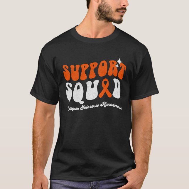 Support Squad Multiple Sclerosis Awareness Orange  T Shirt (Framsida)