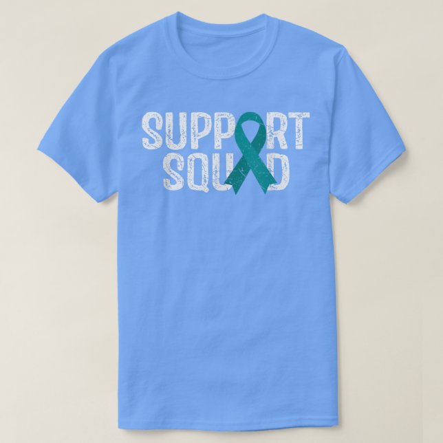 Support Squad Ovarian Cancer Awareness Teal Ribbon T Shirt (Design framsida)