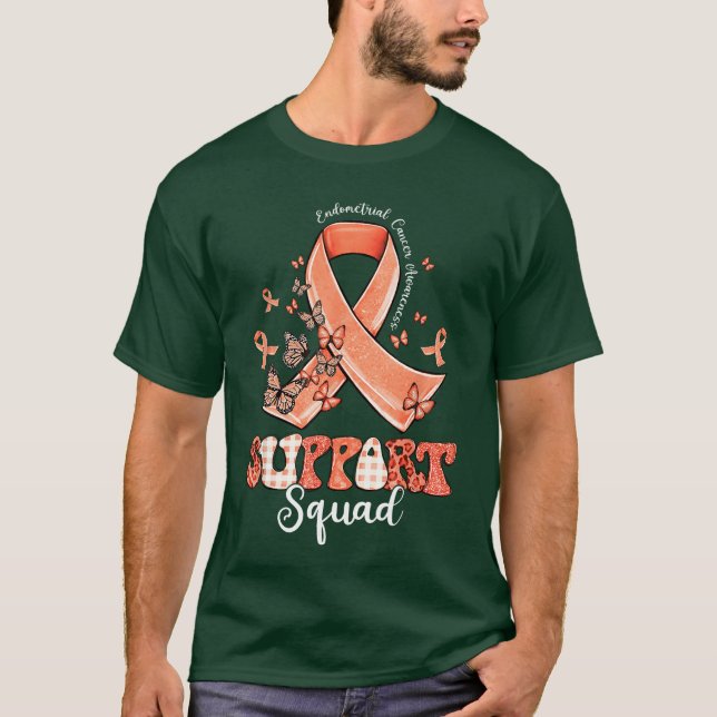 Support Squad Peach Ribbon Butterfly Endometrial C T Shirt (Framsida)