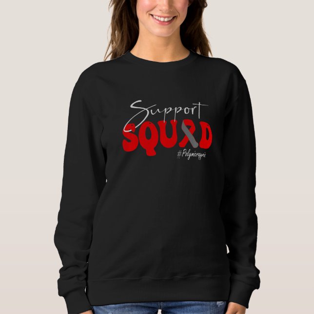 Support Squad Polymicrogyria Awareness Red & Gray  T Shirt (Framsida)