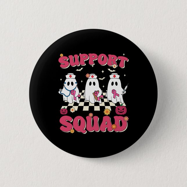 Support Squad Retro Groovy Nurse Breast Cancer Awa Knapp (Framsida)