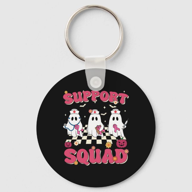 Support Squad Retro Groovy Nurse Breast Cancer Awa Nyckelring (Framsida)