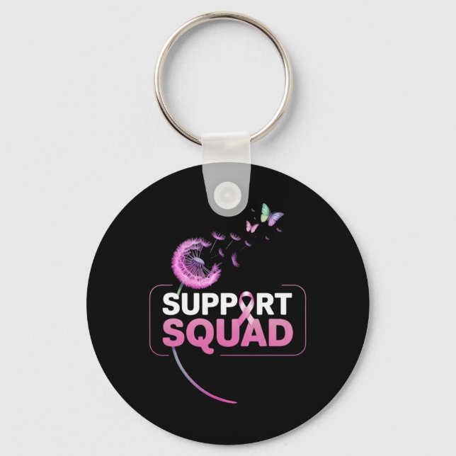 Support Squad Rosa Ribbon Breast Cancer Awareness Nyckelring (Framsida)