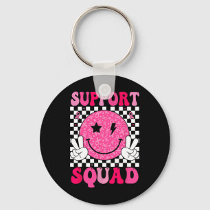 Support Squad Rosa Ribbon Smile Ansikte Breast Can Nyckelring