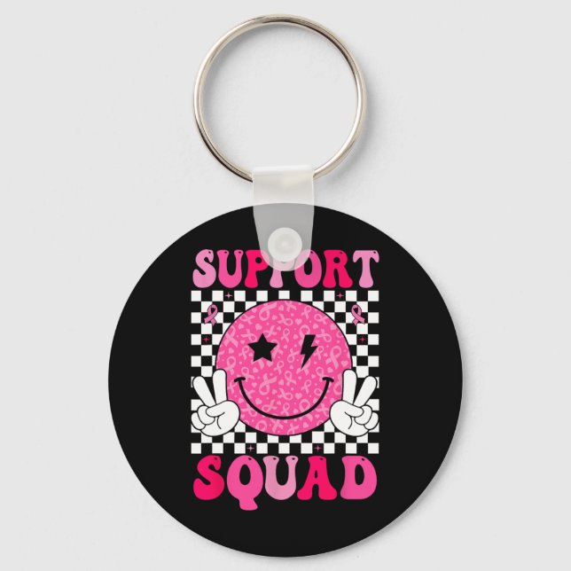 Support Squad Rosa Ribbon Smile Ansikte Breast Can Nyckelring (Framsida)