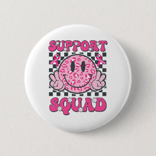 Support Squad Smile Ansikte Rosa Breast Cancer Awa Knapp