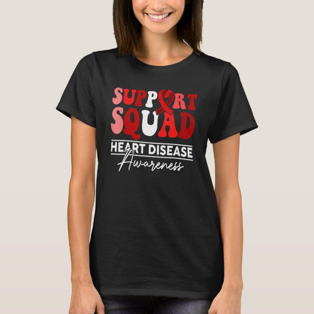 Support Squad Solros Hair Heart Disease Awarene T Shirt (Framsida)