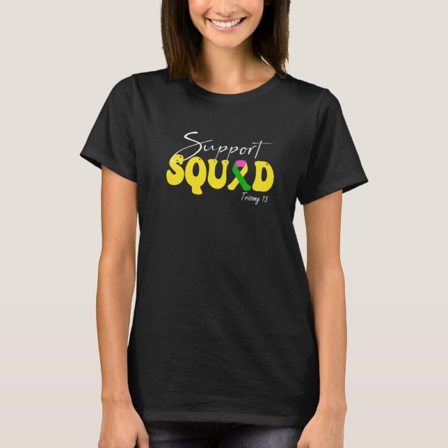 Support Squad Trisomy 13 Awareness Yellow & Green  T Shirt (Framsida)