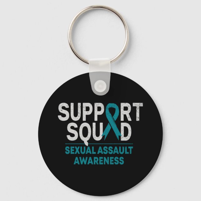 Support Squad Ual Ault Awareness Month Teal Ribbon Nyckelring (Framsida)