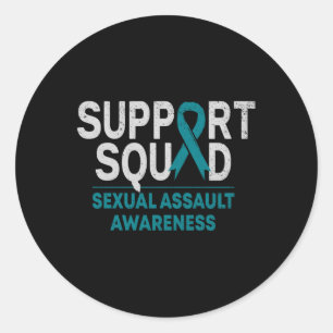 Support Squad Ual Ault Awareness Month Teal Ribbon Runt Klistermärke