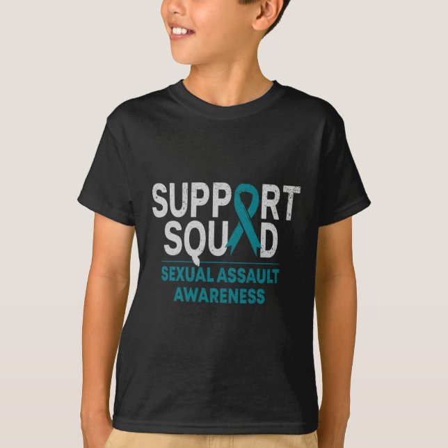Support Squad Ual Ault Awareness Month Teal Ribbon T Shirt (Framsida)