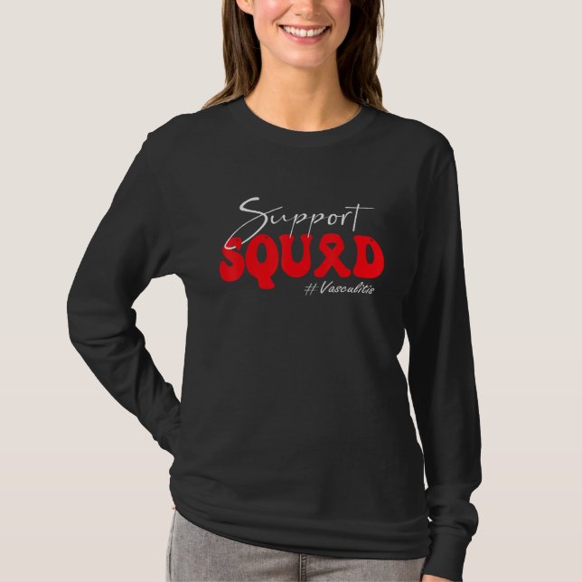 Support Squad Vasculitis Awareness Red Ribbon T Shirt (Framsida)