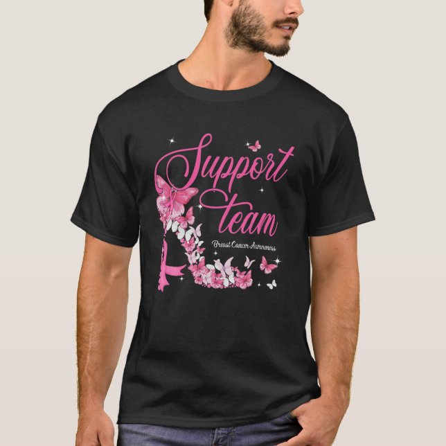 Support Team Breast Cancer Awareness High Heel Pin T Shirt (Framsida)
