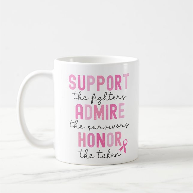 Support The Fighters Breast Cancer Pink Ribbon Kaffemugg (Vänster)