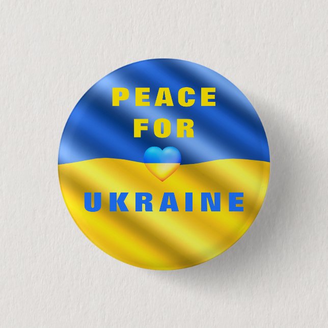 Support Ukraina Button Ukrainska Flagga Heart Knapp (Framsida)