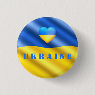 Support Ukraina Button Ukrainska Flagga Heart Knapp