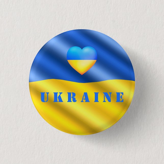 Support Ukraina Button Ukrainska Flagga Heart Knapp (Framsida)