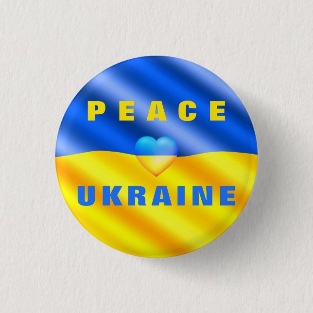 Support Ukraina Button Ukrainska Flagga Heart Knapp (Framsida)