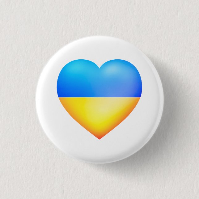 Support Ukraina Button Ukrainska Flagga Heart Knapp (Framsida)