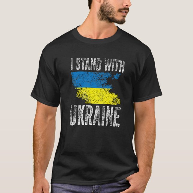 Support Ukraina jag står med Ukraina Flagga Free U T Shirt (Framsida)