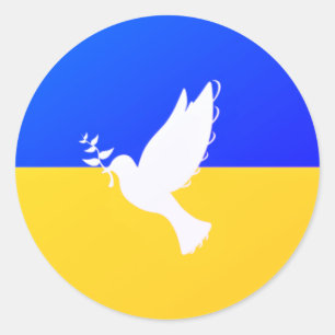 Support Ukraina Stickers Peace Dove Ukrainska Flag Runt Klistermärke