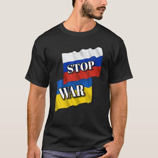 Support Ukraina Stop Krig Ukrainas Flagga T Shirt (Framsida)