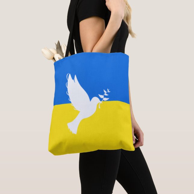 Support Ukraina Tote Bag Peace Dove Ukrainska Flag Tygkasse (Närbild)