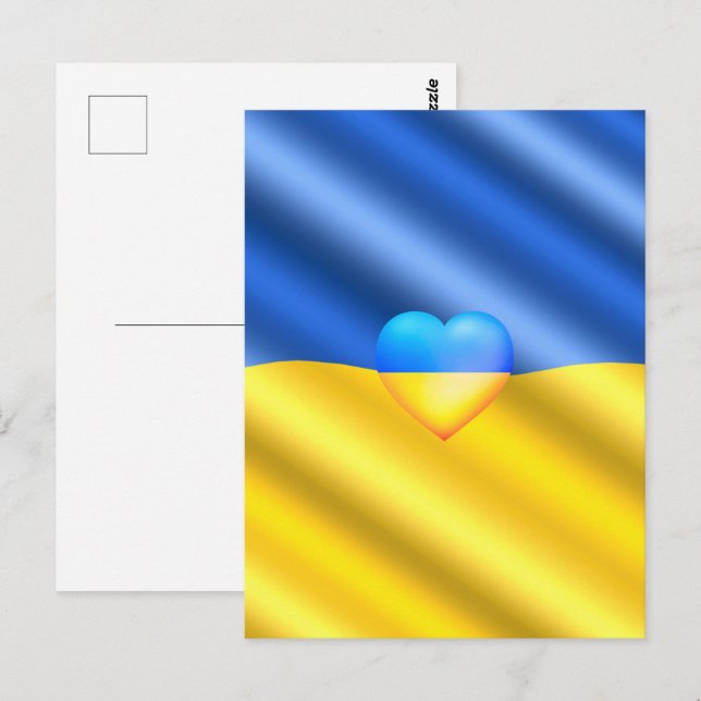 Support Ukraina vykort Ukrainas Flagga - frihet (Fram/baksida)